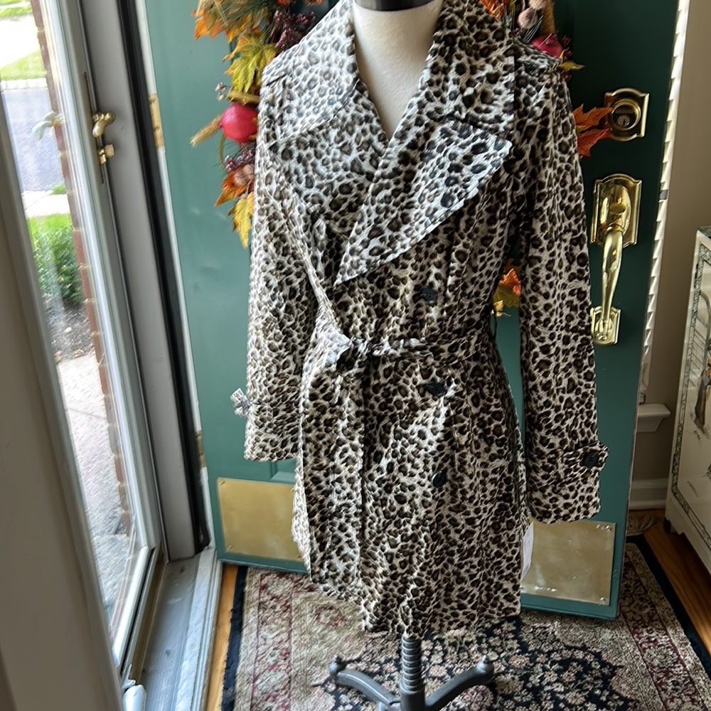 KAREN MILLEN LADIES RAINCOAT SIZE 8 new with tags brown leopard cotton